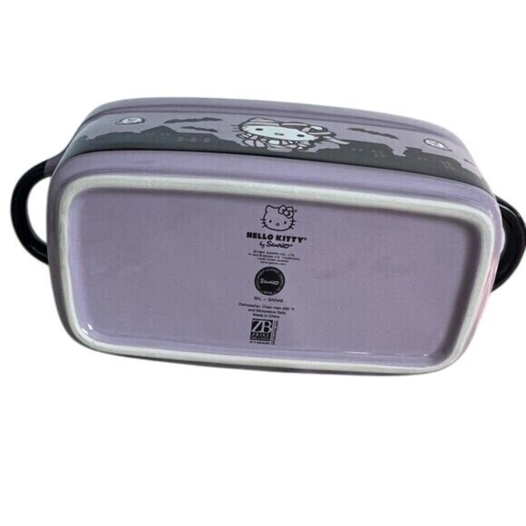Halloween Purple Rectangular Ceramic Baking Dish W/ Handles 1.5 Qt Ghosts & Bat - Picture 5 of 7